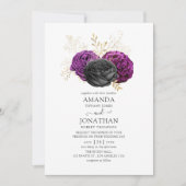 Black Lila and Gold Floral Gothic Wedding Einladung (Vorderseite)