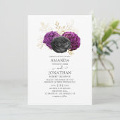 Black Lila and Gold Floral Gothic Wedding Einladung (Stehend Vorderseite)