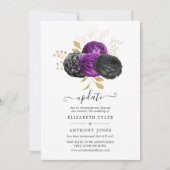 Black Lila and Gold Floral Gothic Wedding Update Einladung (Vorderseite)