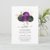 Black Lila and Gold Floral Gothic Wedding Update Einladung (Stehend Vorderseite)