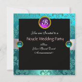 BLACK LILA BLAU BICYCLE WEDD DAMASK MONOGRAM EINLADUNG (Rückseite)
