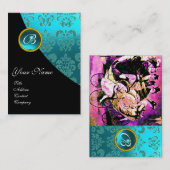 BLACK LILA BLAU BICYCLE WEDD DAMASK MONOGRAM VISITENKARTE (Vorne/Hinten)