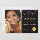 Black lila Confetti Graduation Party Save The Date (Vorderseite)
