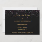 Black lila Confetti Graduation Party Save The Date (Rückseite)