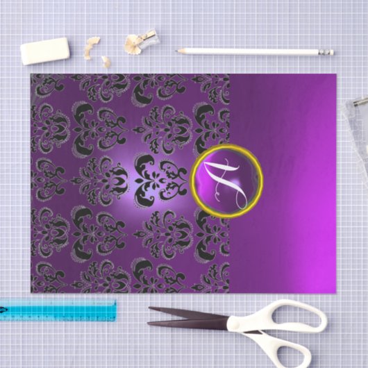 BLACK LILA DAMASK GEMSTONE MONOGRAMM SEIDENPAPIER (Handwerk)