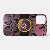 BLACK LILA DAMASK MONOGRAMM Case-Mate iPhone HÜLLE (Rückseite (Horizontal))