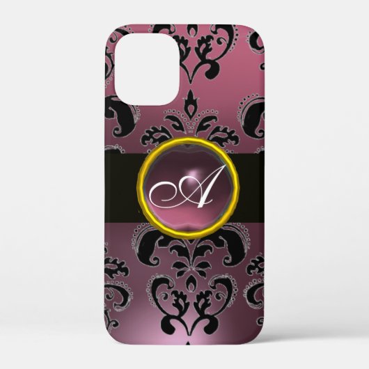 BLACK LILA DAMASK MONOGRAMM Case-Mate iPhone HÜLLE (Rückseite)