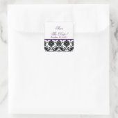 Black & Lila Damask Save the Date Hochzeitsstift S Quadratischer Aufkleber (Tasche)