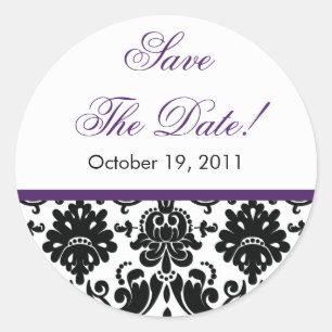 Black & Lila Damask Save the Date Hochzeitsstift S Runder Aufkleber