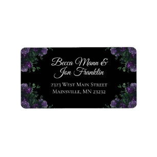 Black Lila Floral Elegante Wedding Gothic Adressaufkleber