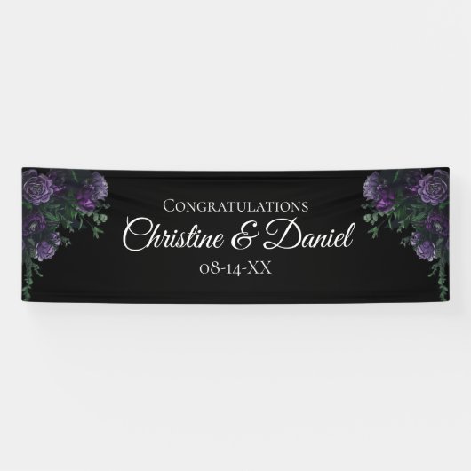 Black Lila Floral Elegante Wedding Gothic Banner (Horizontal)