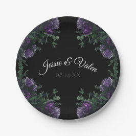 Black Lila Floral Elegante Wedding Gothic Pappteller