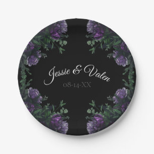 Black Lila Floral Elegante Wedding Gothic Pappteller