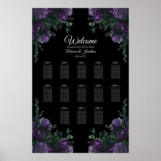 Black Lila Floral Elegante Wedding Gothic Poster (Vorne)