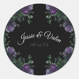 Black Lila Floral Elegante Wedding Gothic Runder Aufkleber