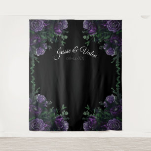 Black Lila Floral Elegante Wedding Gothic Wandteppich