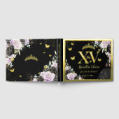 Black Lila Floral Quinceañera Quince 15 XV Gold Gästebuch (Voll)