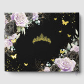 Black Lila Floral Quinceañera Quince 15 XV Gold Gästebuch (Rückseite)