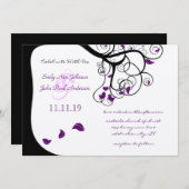 Black Lila Forest Love Bird Hochzeitseinladungen Einladung (Vorne/Hinten)