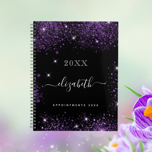 Black lila Glitzer Staub Name Skript 2023 Planer