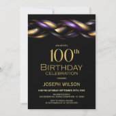 Black Lila Gold 100. Geburtstagsparty Einladung (Vorderseite)