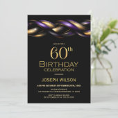 Black Lila Gold 60. Geburtstagsparty Einladung (Stehend Vorderseite)