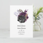 Black Lila Gold Floral Gothic Brautparty Einladung (Stehend Vorderseite)