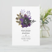 Black Lila Gold Floral Gothic Wedding QR Code Einladung (Stehend Vorderseite)