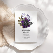 Black Lila Gold Floral Gothic Wedding QR Code