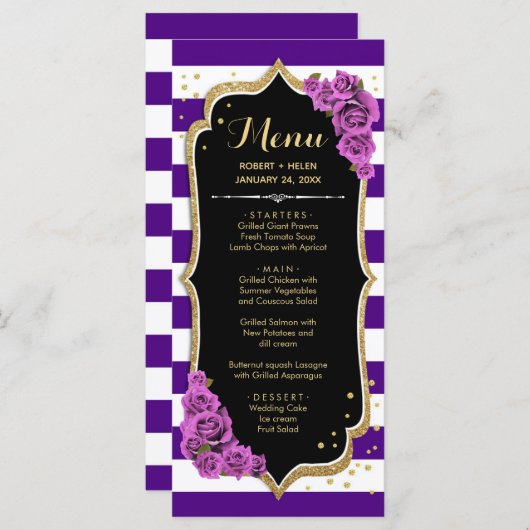Black Lila Gold Menu Card Programm (Vorne/Hinten)