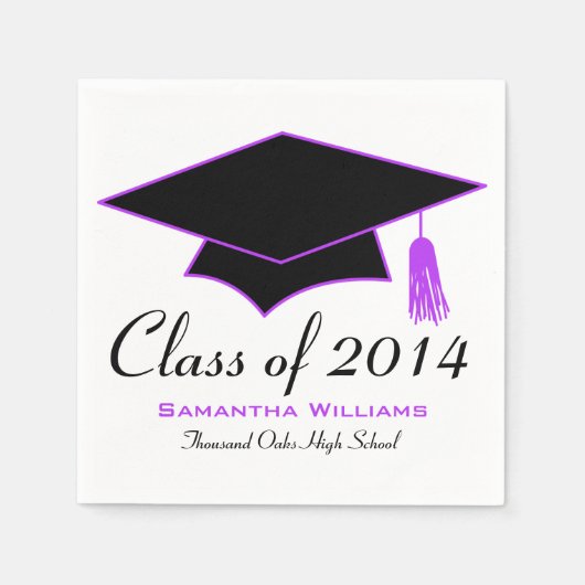 Black & Lila Grad Hat Abschluss Napkins Serviette (Vorderseite)