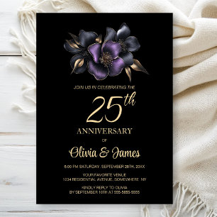 Black Lila Gray Floral 25 Jahre Jubiläum Einladung