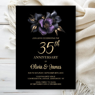 Black Lila Gray Floral 35 Jahre Jubiläum Einladung