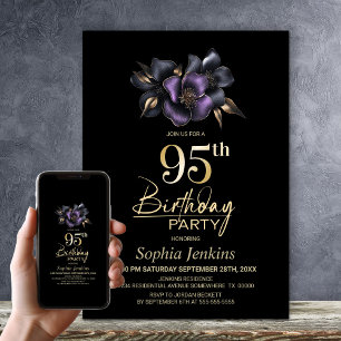 Black Lila Gray Floral 95. Geburtstagsparty Einladung