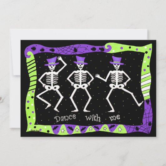 Black Lila Green Halloween Skeletts Bone Dance Einladung (Vorderseite)