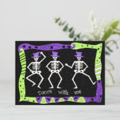 Black Lila Green Halloween Skeletts Bone Dance Einladung (Stehend Vorderseite)