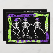 Black Lila Green Halloween Skeletts Bone Dance Einladung (Vorne/Hinten)
