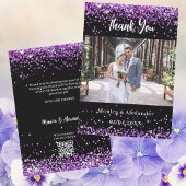Black lila Hochzeit Foto QR Dankeschön Karte