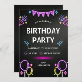 Black Lila Neon Moderne Geburtstagsparty Einladung (Vorne/Hinten)