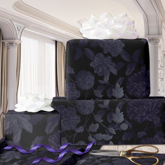 Black Lila Ombre Modernes Vintages Blumentoilette Geschenkpapier