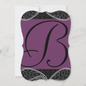 Black Lila Paisley Damask Wedite Einladung (Rückseite)