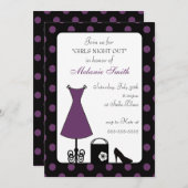 Black Lila Polka Dot Girl's Night Out Einladung (Vorne/Hinten)