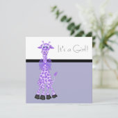 Black Lila Whimsy Giraffe Baby Girl Dusche Einladung (Stehend Vorderseite)