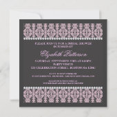 Black & Lilac Damask Lace Jewel Brautparty Einladung (Rückseite)