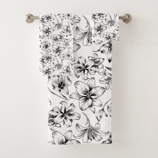 Black Lily Blume Badhandtuch Set (Insitu)