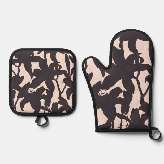 Black Lily Silhouette Ofenhandschuh & Topflappen-Set (Vorderseite)