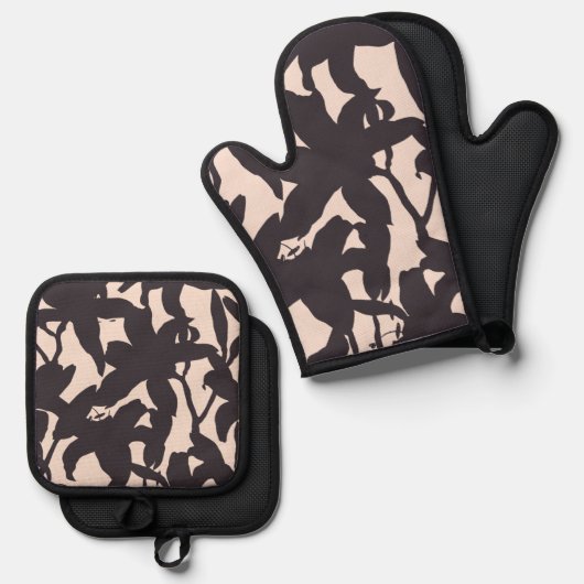 Black Lily Silhouette Ofenhandschuh & Topflappen-Set (Vorderseite/Rückseite)