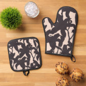 Black Lily Silhouette Ofenhandschuh & Topflappen-Set (Oben Unten)