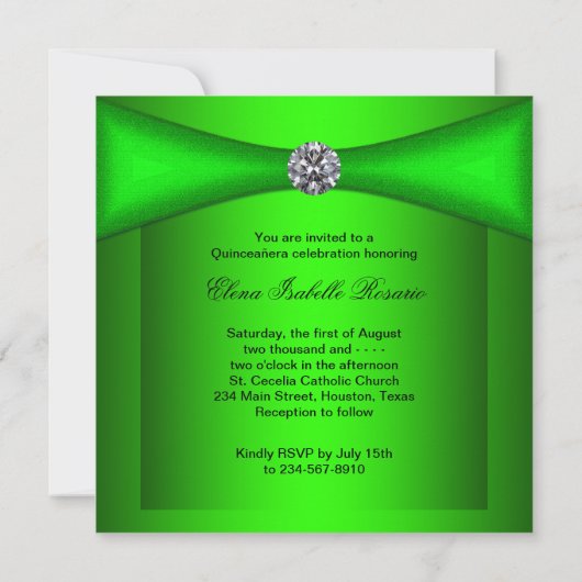 Black Lime Green Qiunceanera Einladung (Rückseite)