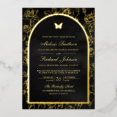 Black Line Art Arch Butterfly Hochzeit Folieneinladung (Vorderseite)